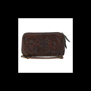 STS Ranchwear Womens Westward Kacy Organizer Brown Leather Zip Around Wallet